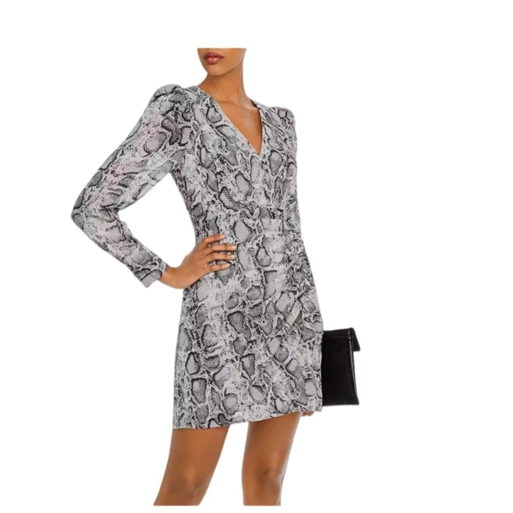 Aqua Women's Gray Snake Print Puff Sleeve Dress NWT Size M